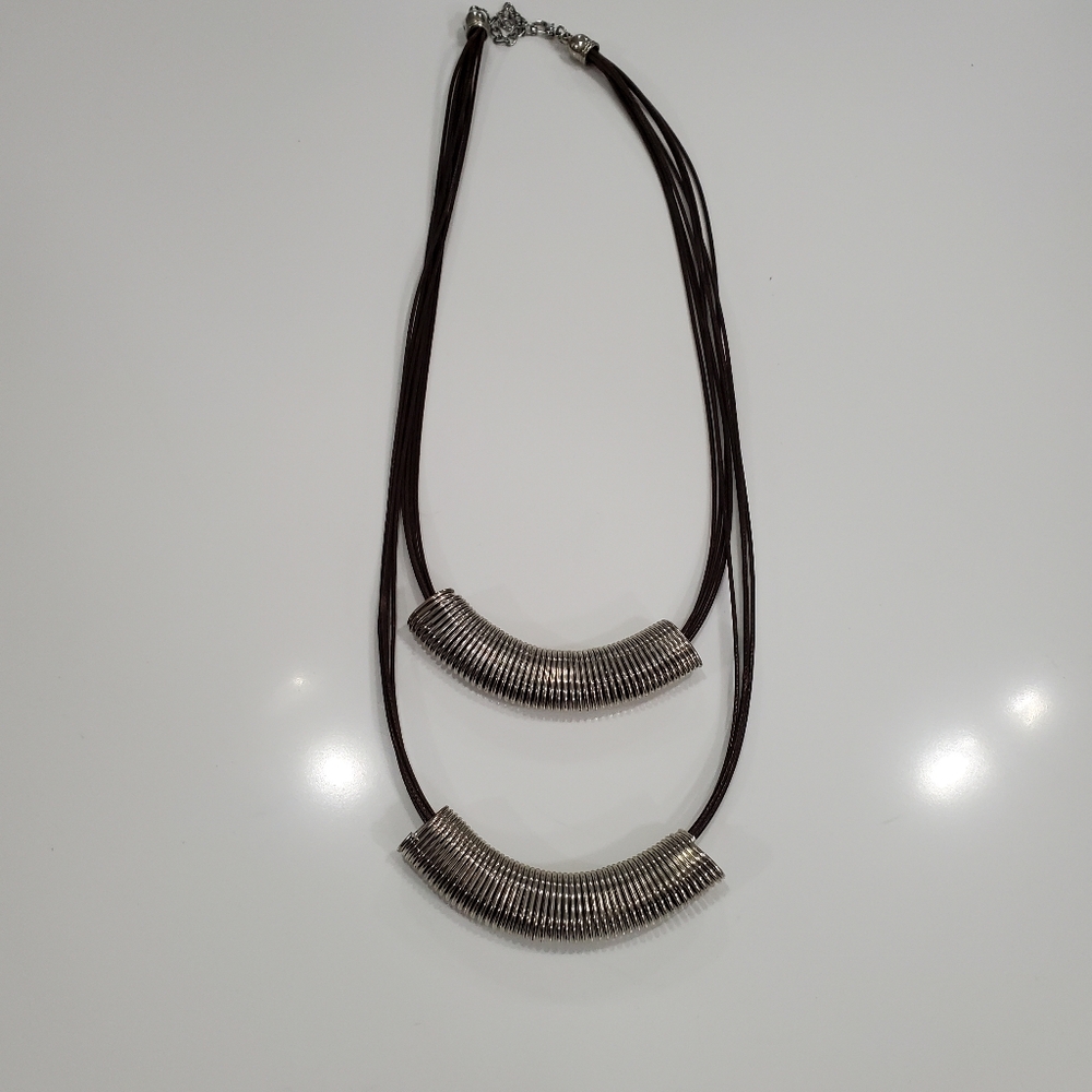 Brown Cord & Metal Necklace